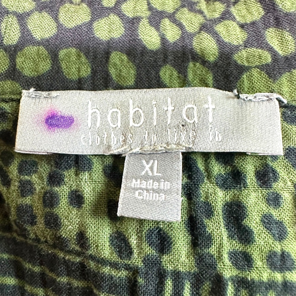 HABITAT Green Crinkle Patchwork Button Front Tunic Women's XL Lagenlook Artsy - Picture 6 of 7